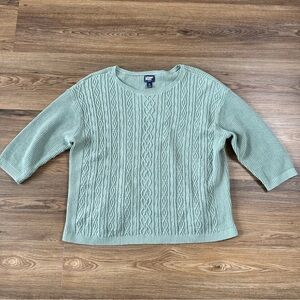 Lands End Drifter Cable Knit Sweater XL Green Classic Coastal Cabincore Preppy